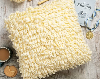 Loop Stitch Cushion Knitting Kit and Knitting Pocket Book | Beginners Knit Kit Gift By Wool Couture