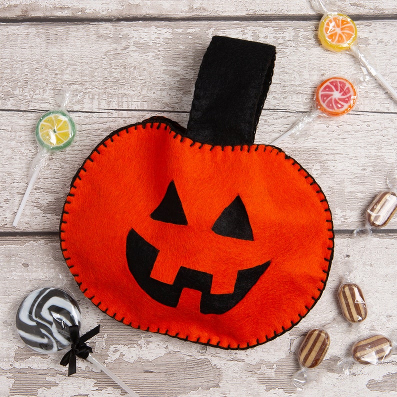 Pumpkin Trick Or Treat Bag Felt Craft Kit Easy Halloween Craft Kit Wool Couture image 2