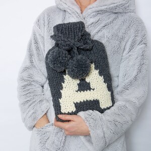 Hot Water Bottle Cover Knitting Kit. Easy Knitting Kit. Monogram Personalised Hot Water Bottle. Made by Wool Couture.