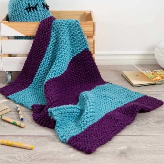 Beginners Striped Blanket Knitting Kit Easy Beginners Blanket Blanket Pattern by Wool Couture Etsy Canada