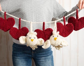 Valentine's Garland Knitting Kit: Merino Wool Hearts and Doves