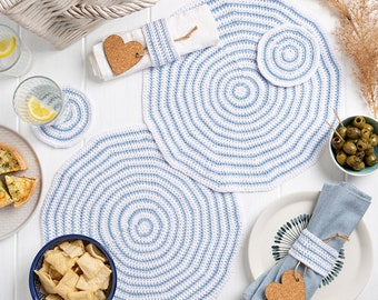 Place Setting For Two Striped Crochet Kit | Easy Crochet Place Mats | Handmade Tablescaping Wool Couture