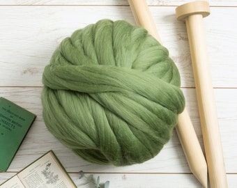 Racing Green Giant Yarn. Arm Knitting Merino Wool. Roving for Spinning, Felting and Fibre Art.  Extreme Yarn for Knitting by Wool Couture