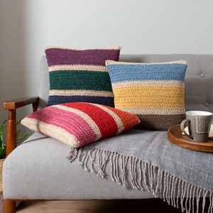 Cushion Crochet Kit. Beginners Crochet Kit. Learn to Crochet. Easy Kit. Pride Cushion Kit. Rainbow Cushion Crochet Kit by Wool Couture. image 1
