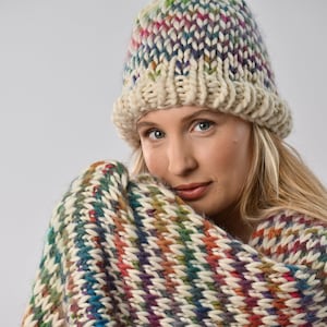 Ellie Easy Rainbow Hat Knitting Kit. Beanie Knit Kit. Rainbow Merino Yarn. Kit By Wool Couture Company image 1