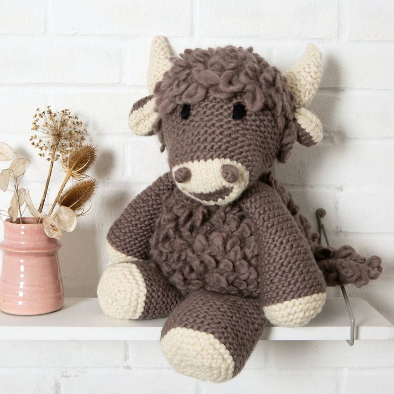 Animal Knitting Kit. Giant Douglas the Highland Cow Intermediate Level Knitting Kit. Amigurumi Knitting Pattern By Wool Couture image 1