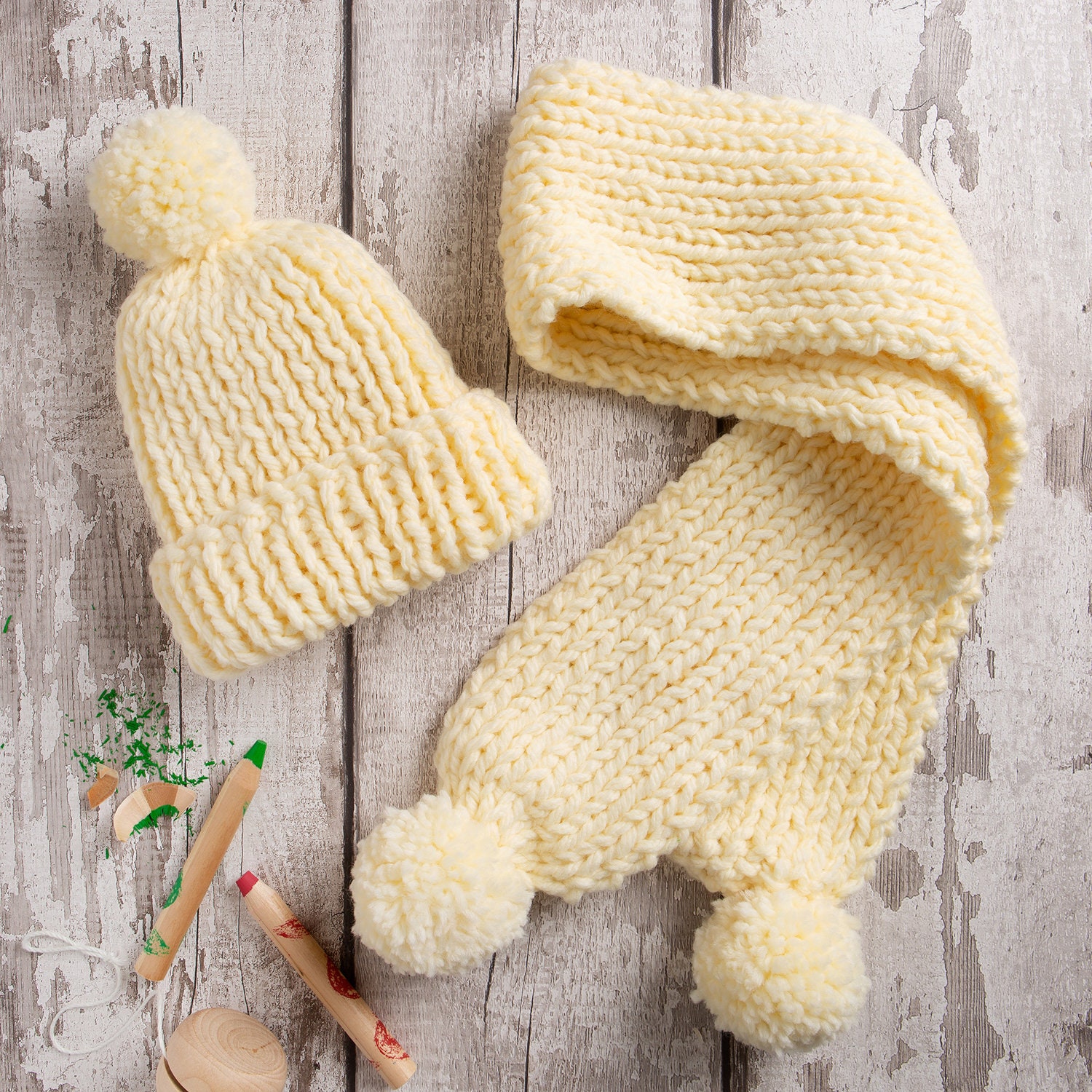 Pom Pom Easy Chunky Knit Hat Pattern Kids Pom Beanie Hat Scarf Set