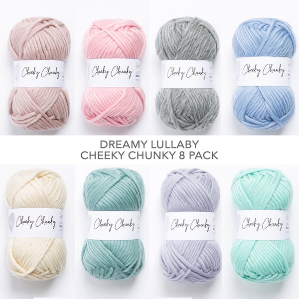 Dreamy Lullaby Super Chunky Yarn. Baby Knitting Cheeky Chunky Yarn Bundle par Wool Couture. 100g Ball 8 pack Chunky Yarn.  Pure laine mérinos.