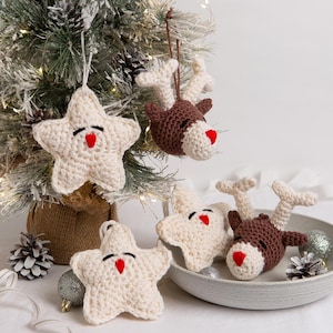 Reindeers and Stars. Christmas Baubles. Easy Crochet Kit.