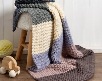 Blanket Knitting Kit. Beginner Knit Kit. Naturally Neutral Blanket Pattern From Wool Couture