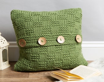 Cushion Knitting Kit. Knitting For Beginners. Easy Level Basketweave Cushion Knitting Pattern By Wool Couture.