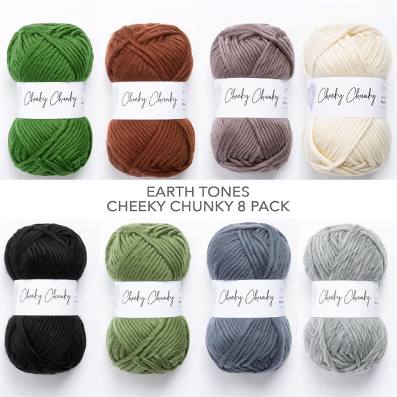 Earth Tones Super Chunky Yarn. Cheeky Chunky Yarn Bundle by Wool Couture.  100g Ball 8 Pack Chunky Yarn. Pure Merino Wool. 