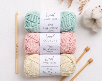 Big Cotton Yarn. 25g Ball. Cotton Worsted Weight Yarn. Aran Weight Cotton Yarn.  Cotton Knitting and Crochet Yarn