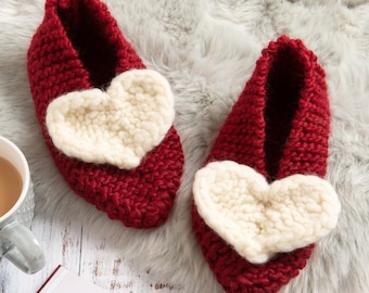 Heart Slipper Knitting Kit. Easy Knitting Kits. Cottagecore Slippers Knitting Pattern By Wool Couture