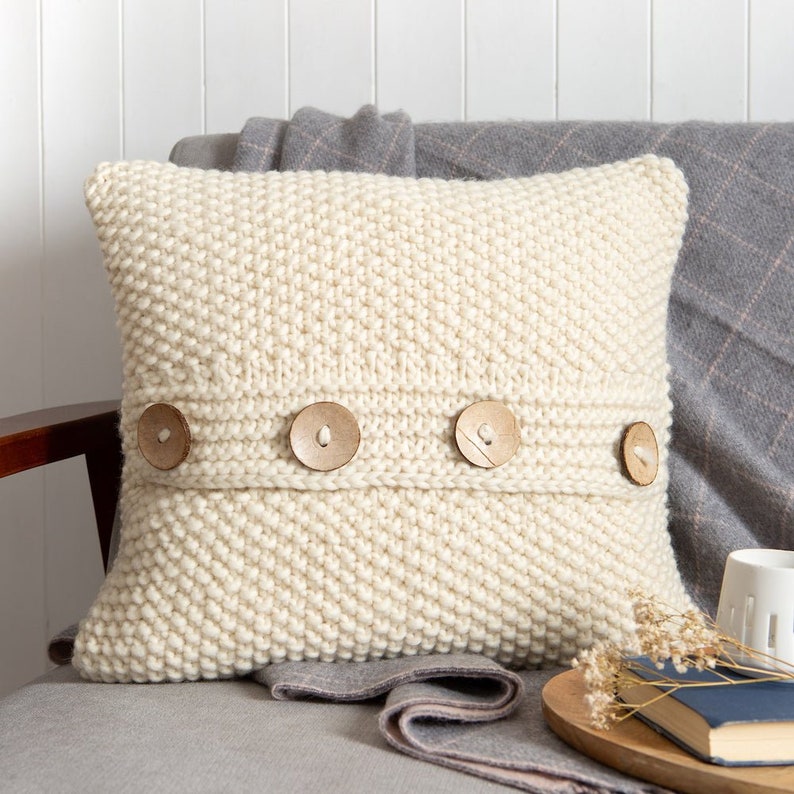 Cushion Knitting Kit. Seed Stitch Pillow Knit kit. Easy knitting pattern by Wool Couture. image 6