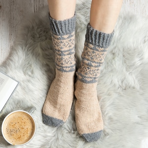 Fair Isle Socks Knitting Kit. Sock Knit Kit. Christmas Intermediate Knitting Kit.  Bed Socks Knit Kit.  Wool Couture.