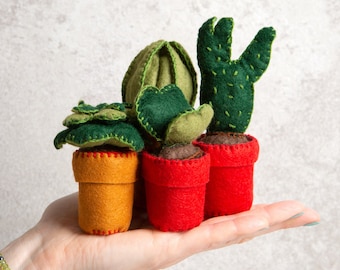 DIY Felt Cactus Set. Easy Care Plants. Simple Felt Pattern. Pattern & Kit By Wool Couture