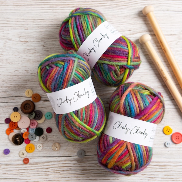 Cheeky Chunky Yarn Rainbow Twist 100g Ball 100% Merino Wool