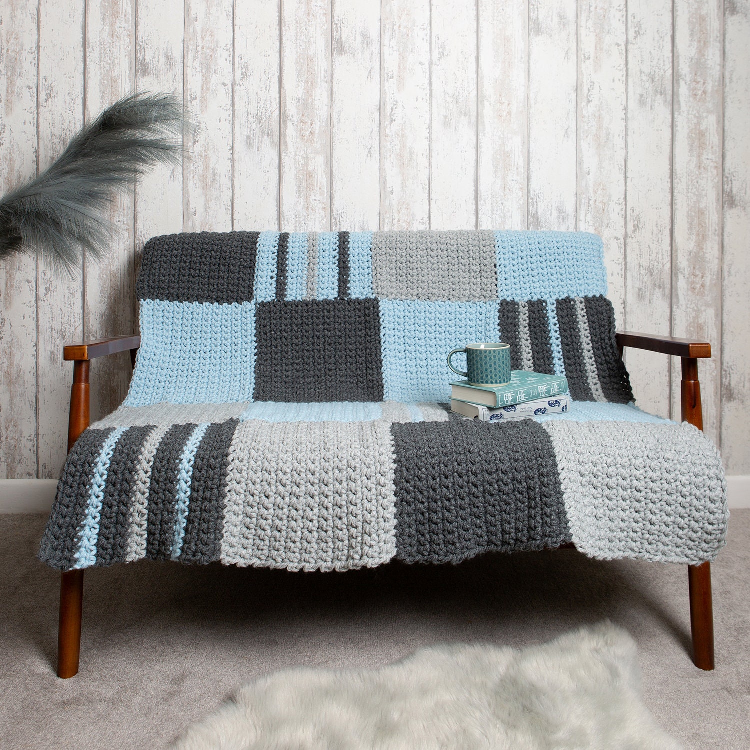 Beginners Chequered Large Blanket Crochet Kit Blue Easy Beginners Blanket  Throw Blanket Pattern by Wool Couture 