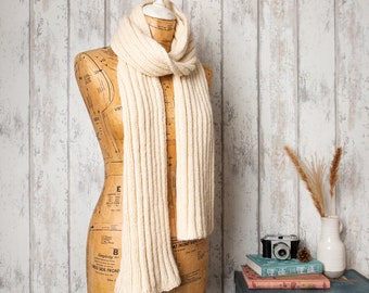 Alpaca Knitting Kit Scarf Ivory | Easy Beginners Knitting Kit | Knitted Scarf Pattern Wool Couture