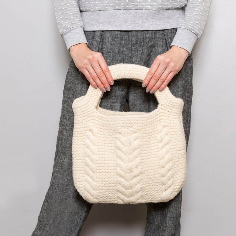 Cable Bag knitting kit. Knitted purse. Handbag craft kit. Easy knitting pattern by Wool Couture image 1