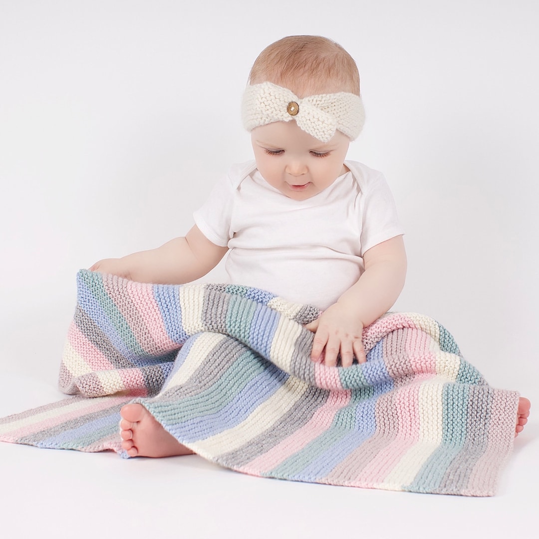 Baby Blanket Knitting Kit. Beginners Stripy Knitted Blanket. Baby