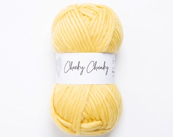 Lemon Super Chunky Yarn.  Cheeky Chunky Yarn by Wool Couture. 100g Ball Chunky Yarn in Lemon Yellow.  Pure Merino Wool.