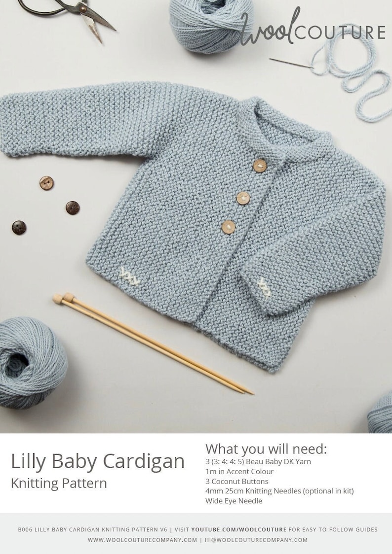 Lilly kofta stickmönster PDF | Lätt att ladda ner stickmönster för babyer | Enkel nivå | Mönster från Wool Couture bild 1