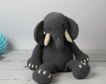 Animal Crochet Kit. Intermediate Crochet Elephant Set. Ruby Elephant Crochet Pattern Wool Couture