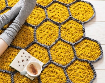 Honeycomb Blanket Crochet Kit. Chunky Throw Crochet Kit. Hexagonal Throw.  Easy Crochet Kit by Wool Couture