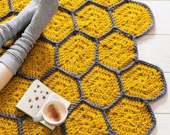 Honeycomb Blanket Crochet Kit. Chunky Throw Crochet Kit. Hexagonal Throw.  Easy Crochet Kit by Wool Couture