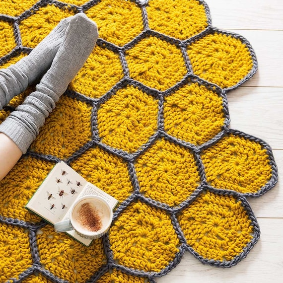 Honeycomb Blanket Crochet Kit. Chunky Throw Crochet Kit. Hexagonal Throw.  Easy Crochet Kit by Wool Couture 