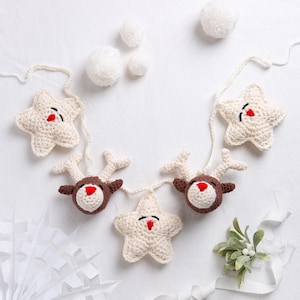 Reindeer and Stars Christmas Garland Easy Crochet Kit