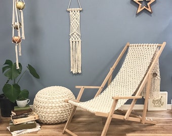 Deckchair Macrame Kit. Beginners Macrame Garden Deck Chair. Easy Macrame Craft Pattern By Wool Couture. Boho Garden Furniture