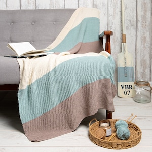 Willow Blanket Knitting Kit. Beginners Knit Blanket Throw. Striped Cotton Blanket Pattern By Wool Couture