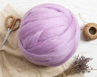 Lavender Giant Yarn. Arm Knitting Merino Wool. Roving for Spinning, Weaving and Fibre Art.  Extreme Yarn for Knitting by Wool Couture