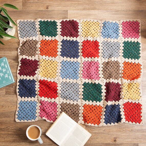 Blanket Crochet Kit for Beginners. Granny Square Crochet Throw