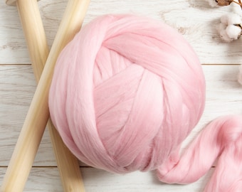 Pink Giant Yarn. Arm Knitting Merino Wool. Roving for Spinning, felting, Weaving and Fibre Art.  Extreme Yarn for Knitting by Wool Couture