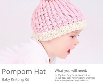 Baby PomPom Hat Knitting Pattern PDF | Easy To Download Baby Knitting Pattern | Easy Level | Pattern By Wool Couture
