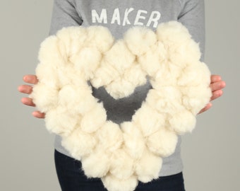 Pom Pom Heart Wreath Craft Kit. Heart Shaped Pompom Wreath. Make a Wool Wreath with Wool Couture.