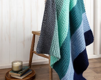 Beginners Blanket Knitting Kit. Easy Learn To Knit Blanket. Ocean Breeze Stripy Blanket Knitting Kit By Wool Couture.
