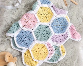 Baby Blanket Crochet Kit. Honeycomb Cotton Throw Kit. Easy Crochet Kit. Newborn Gift Pattern By Wool Couture