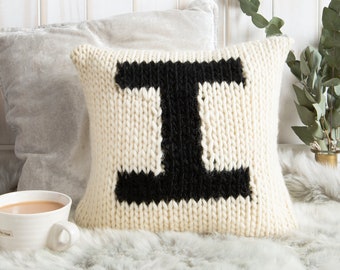 Personalised Cushion Knitting Kit. Initial Cushion Knitting Kit. Intermediate Knitting Kit. Pattern by Wool Couture