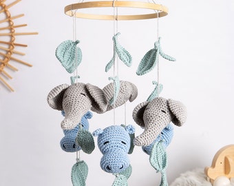 Hippo & Elephant Nursery Cot Mobile Crochet Kit | Safari Nursery Baby Gift | Wool Couture