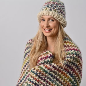 Ellie Easy Rainbow Hat Knitting Kit. Beanie Knit Kit. Rainbow Merino Yarn. Kit By Wool Couture Company image 2