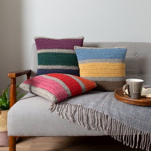 Misty Rainbow Cushion Crochet Kit. Beginners Crochet Kit. Learn to Crochet. Pride Cushion Kit. Rainbow Cushion Crochet Kit by Wool Couture.