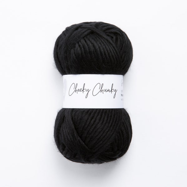 Black Super Chunky Yarn.  Cheeky Chunky Yarn by Wool Couture. 100g Ball Chunky Yarn in Black Charcoal  Pure Merino Wool.