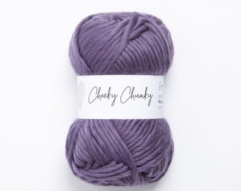 Heather Super Chunky Yarn.  Cheeky Chunky Yarn by Wool Couture. 100g Ball Chunky Yarn in Heather Purple.  Pure Merino Wool.