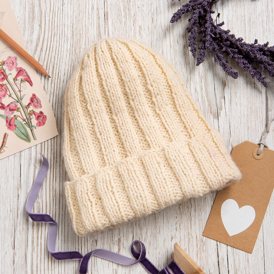 Alpaca Knitting Kit Hat Ivory Easy Beginners Knitting Kit Etsy