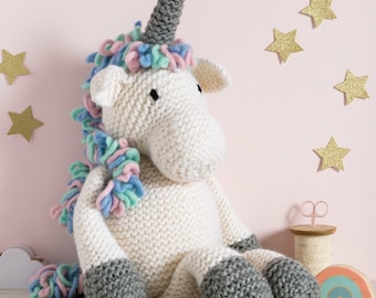 Animal Knitting Kit. Charlie the Unicorn Intermediate Level Knitting Kit. Giant Amigurumi Knitting Pattern By Wool Couture